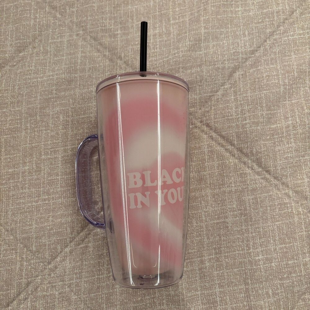 Official BLACKPINK Insulated Travel Tumbler Cup with Handle & Straw Pink Heart